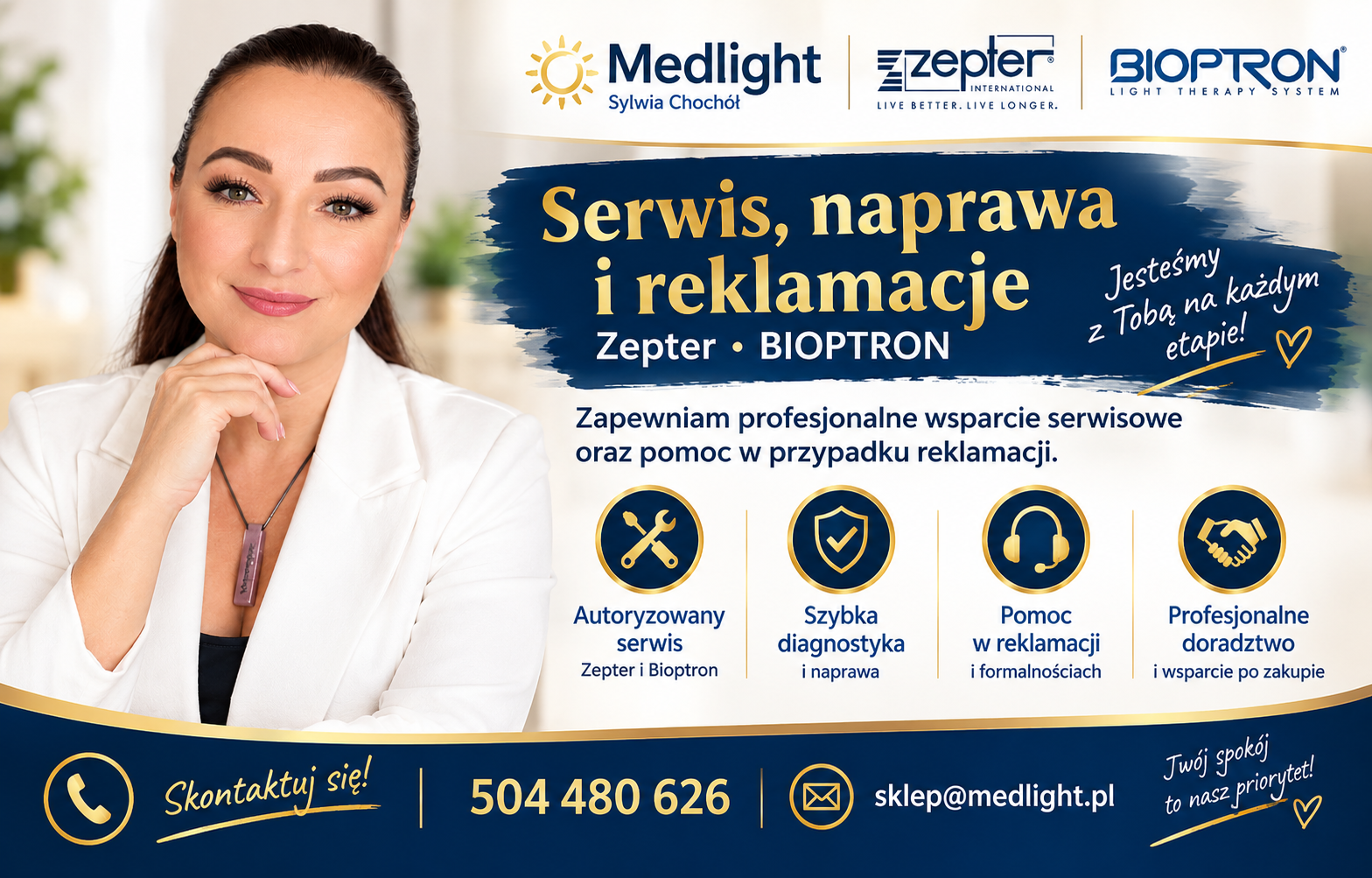 Sylwia Chochół – przedstawiciel i menadżer Zepter oraz BIOPTRON. Serwis, doradztwo i części zamienne